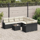 vidaXL Tuinbank Set met kussen met opslag 9 pcs Zwart poly rattan