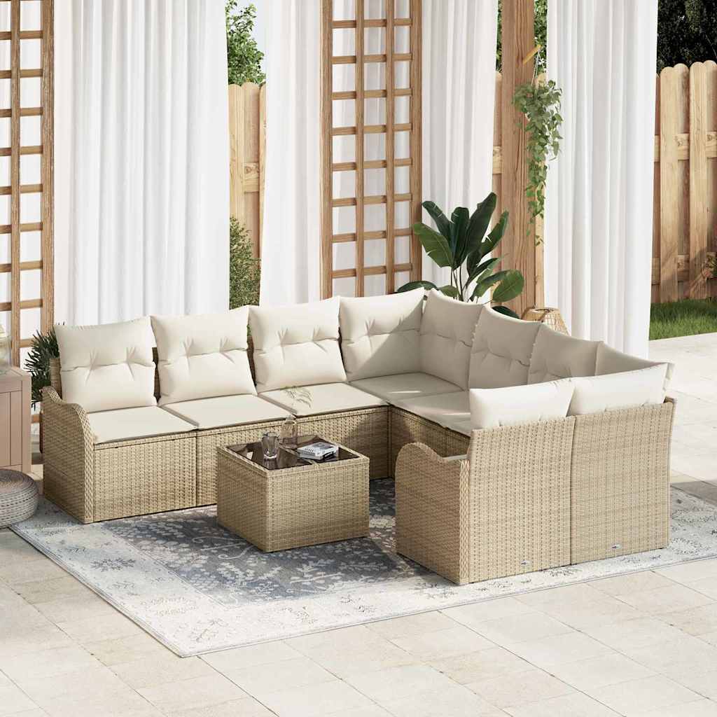 vidaXL Tuinbank Set met kussen met opslag 9 pcs Zwart poly rattan