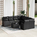 vidaXL Tuinbank Set met kussen met opslag 9 pcs Zwart poly rattan