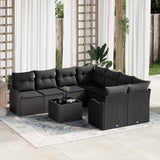vidaXL Tuinbank Set met kussen met opslag 9 pcs Zwart poly rattan