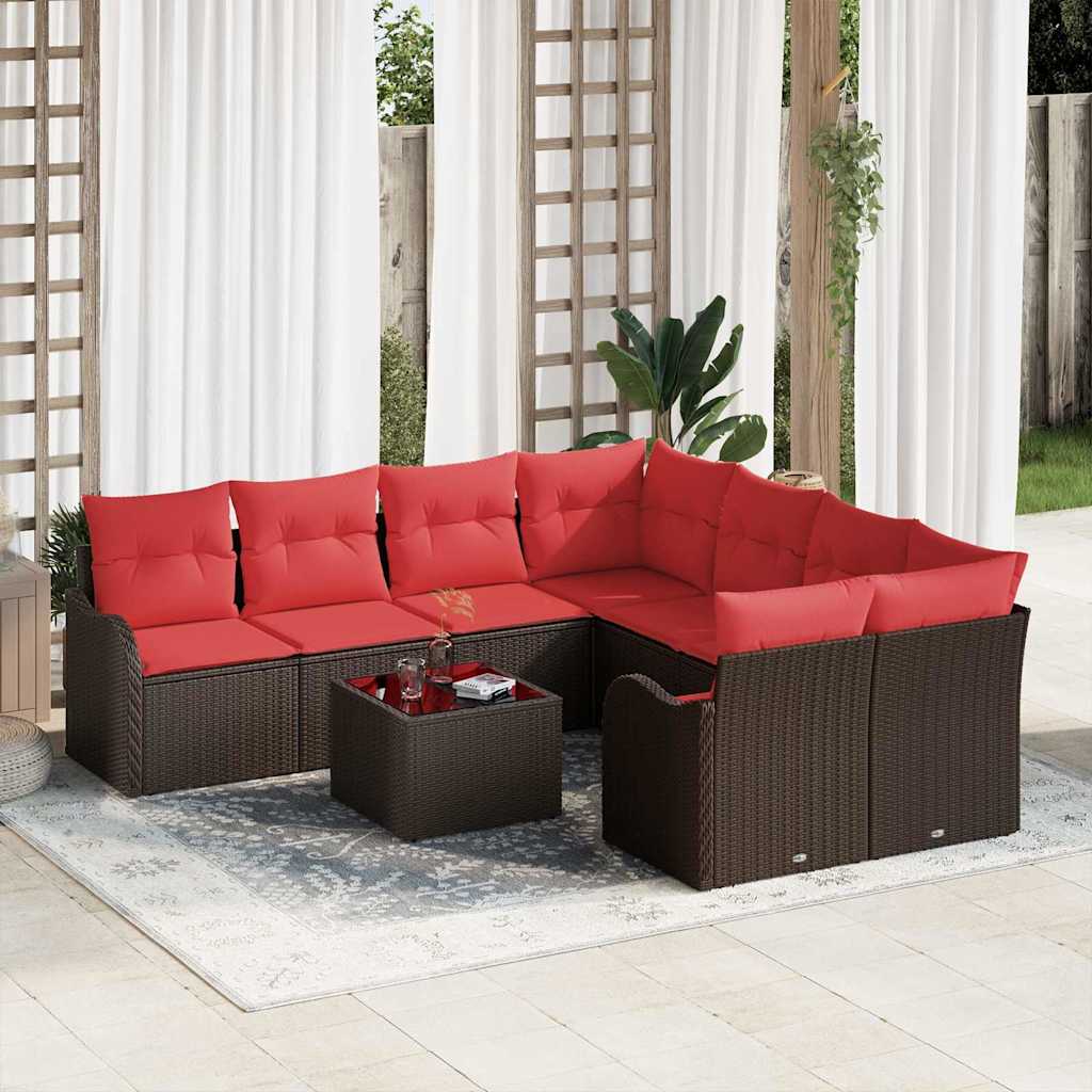 vidaXL Tuinbank Set met kussen met opslag 9 pcs Bruin poly rattan