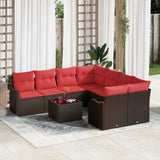vidaXL Tuinbank Set met kussen met opslag 9 pcs Bruin poly rattan