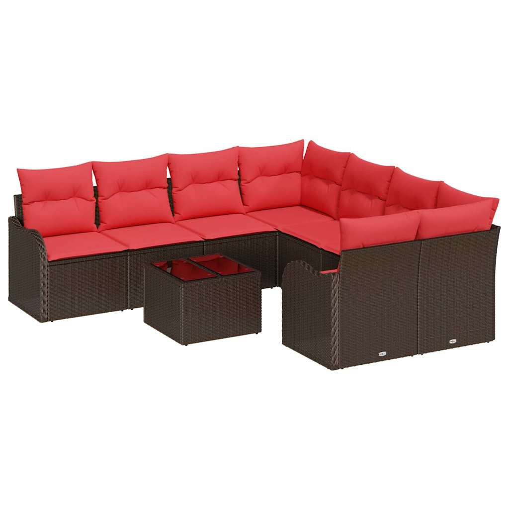 vidaXL Tuinbank Set met kussen met opslag 9 pcs Bruin poly rattan
