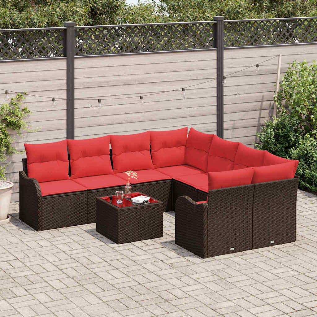 vidaXL Tuinbank Set met kussen met opslag 9 pcs Bruin poly rattan