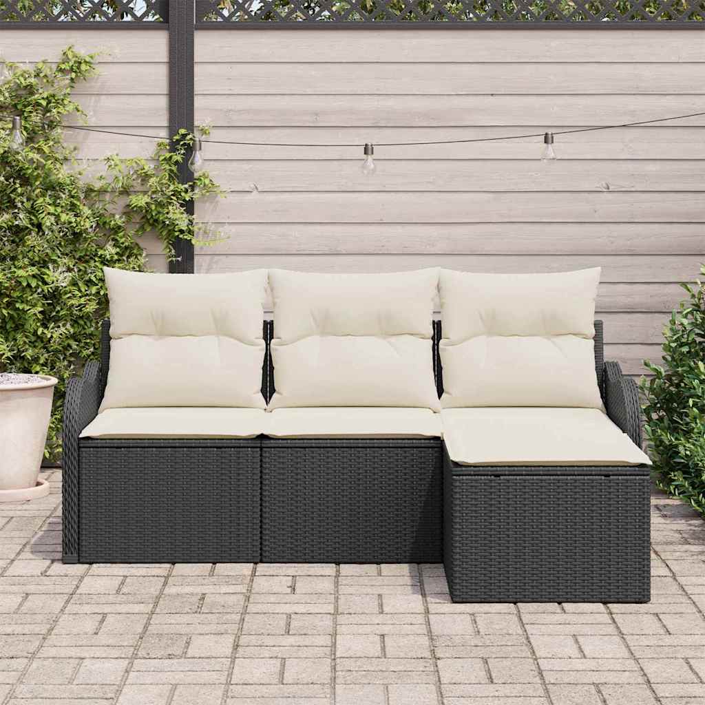 vidaXL Tuinbank Set met kussen 4 pcs Zwart Poly rattan