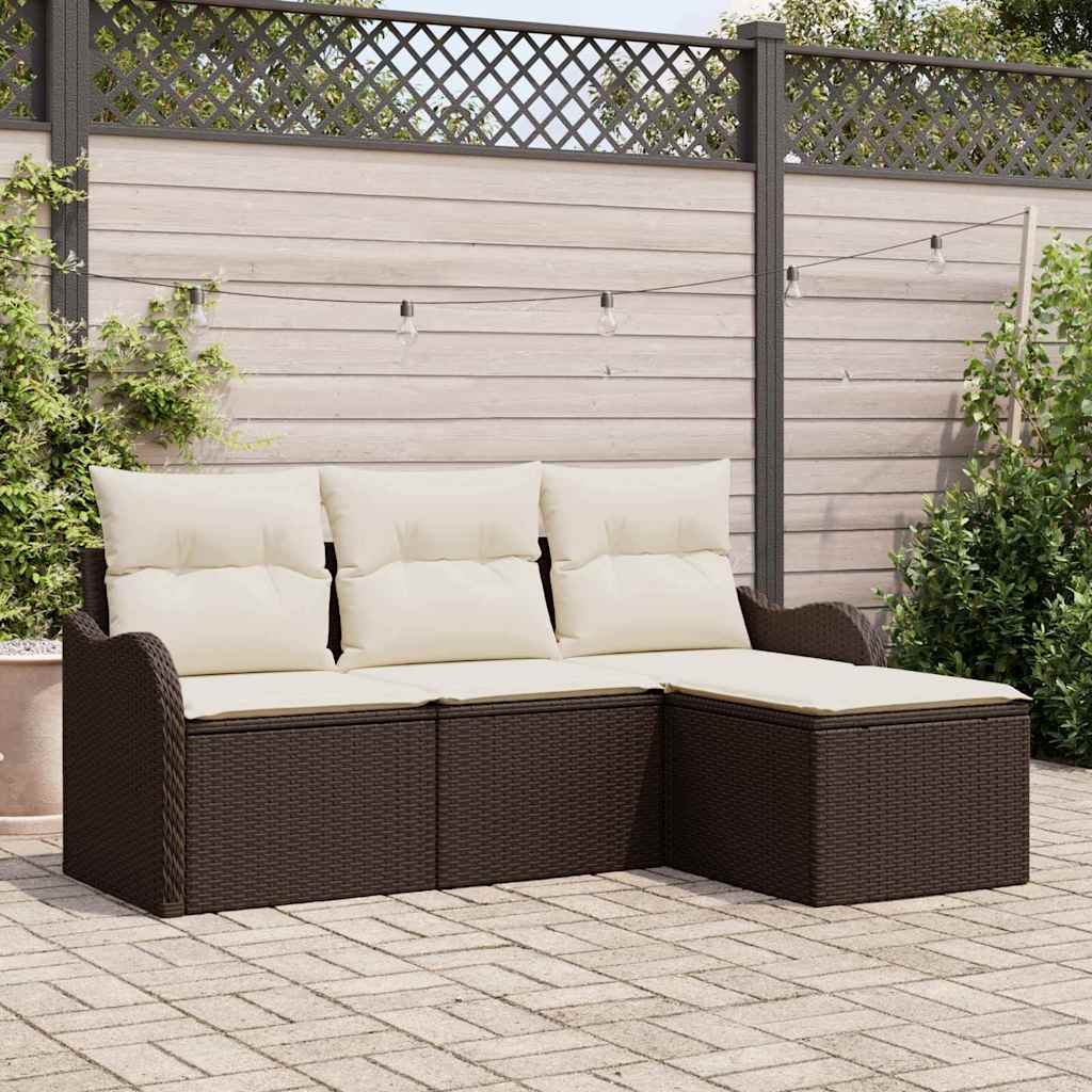vidaXL Tuinbank Set met kussen 4 pcs Zwart Poly rattan