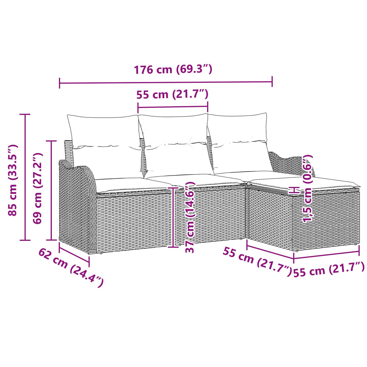 vidaXL Garden Bench Set Brown poly rattan