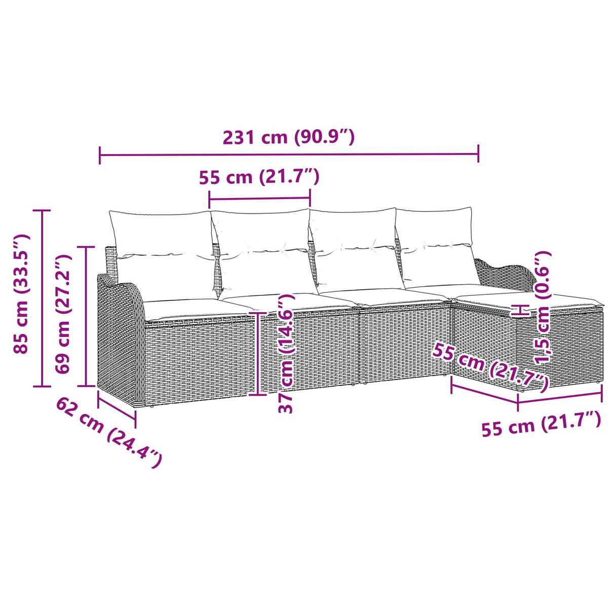 vidaXL Garden Bench Set Brown poly rattan