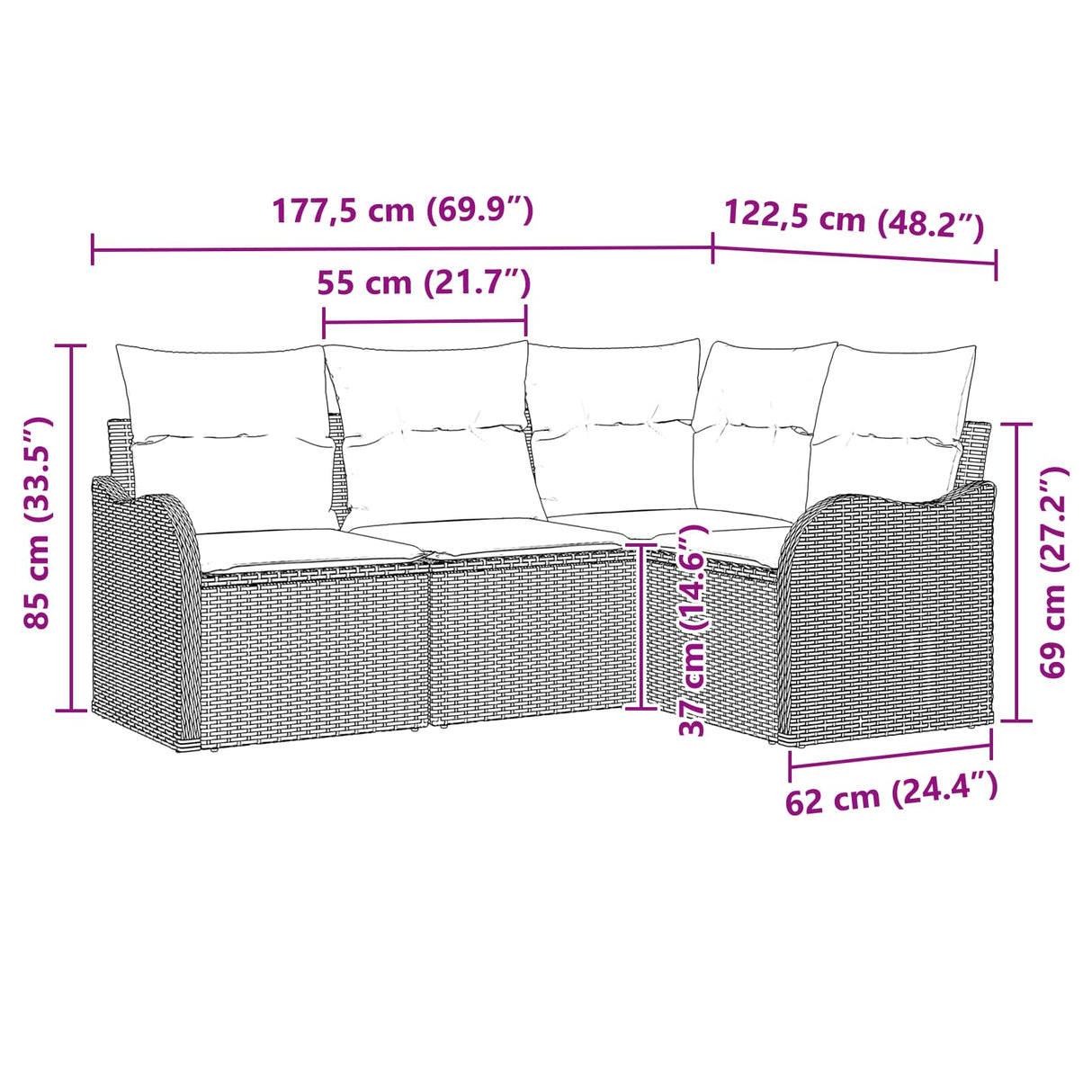 vidaXL Garden Bench Set 4 pcs Brown poly rattan