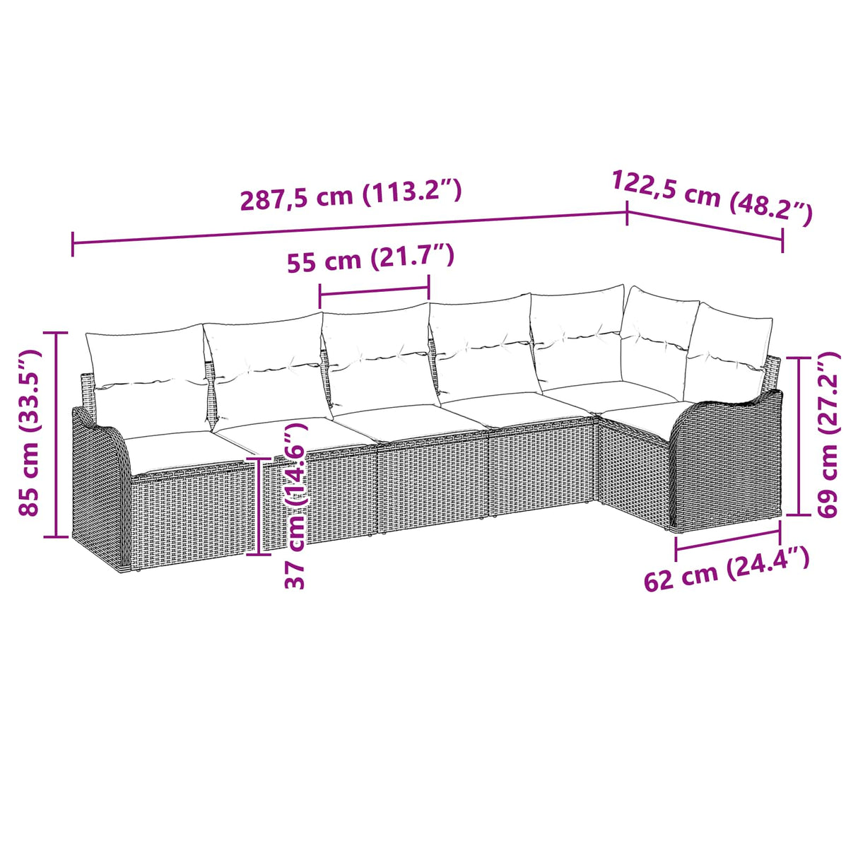 vidaXL Tuinbank Set 6 pcs Bruin poly rattan