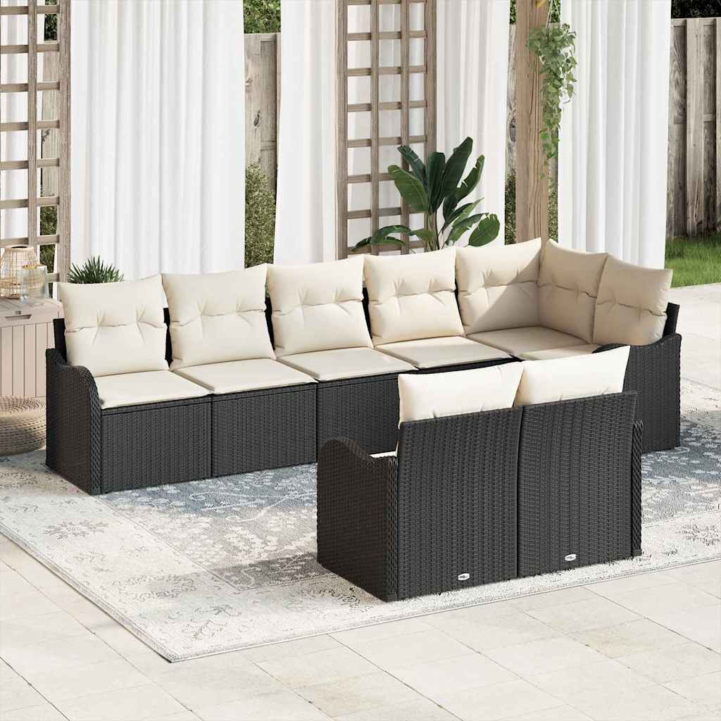 vidaXL Garden Sofa Set 8 Pieces Black Poly Rattan
