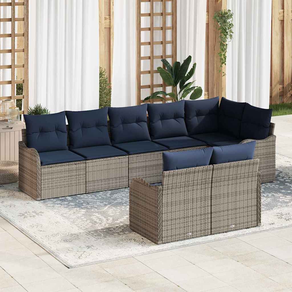 vidaXL Garden Lounge Set 8 Pieces Grey Poly Rattan