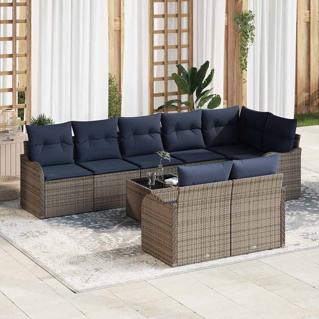 vidaXL Garden Lounge Set 8 Pieces Grey Poly Rattan