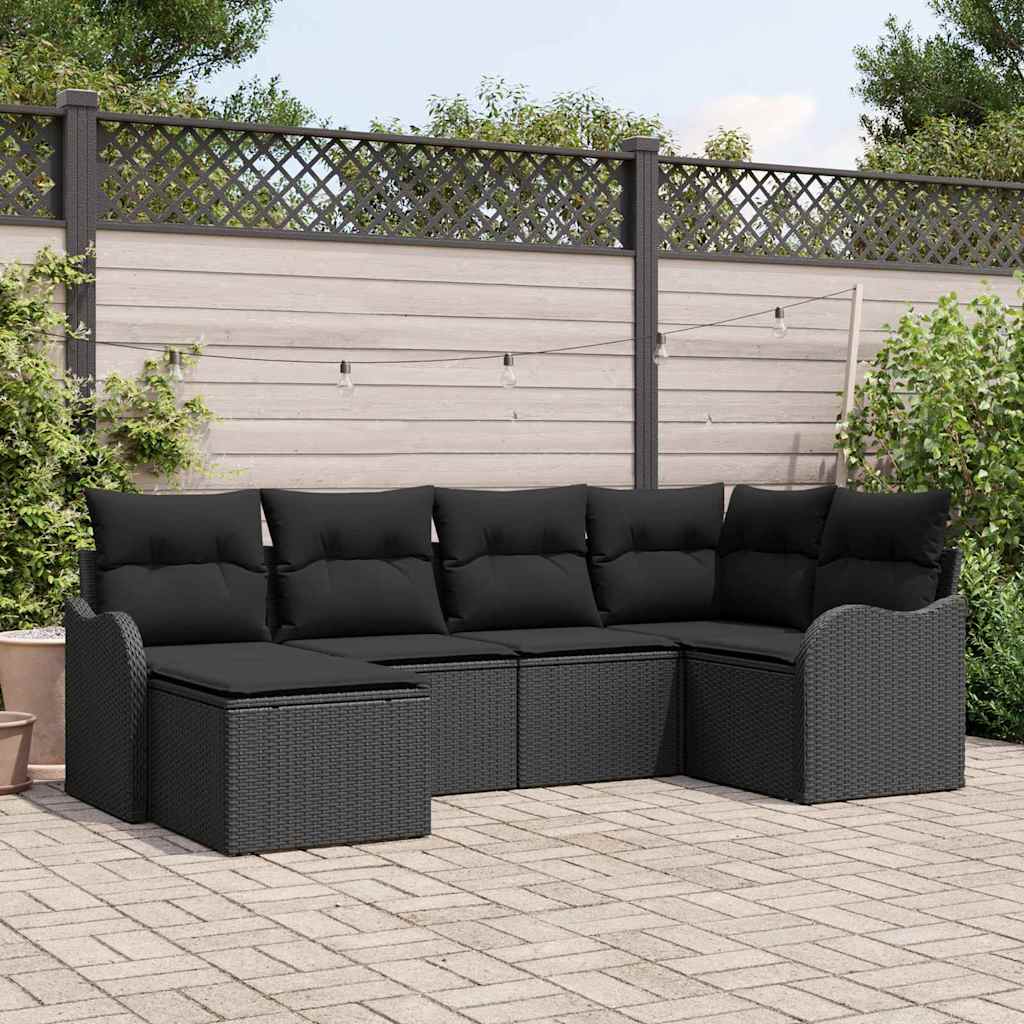 vidaXL Tuinbank Set 6 pcs Zwart poly rattan