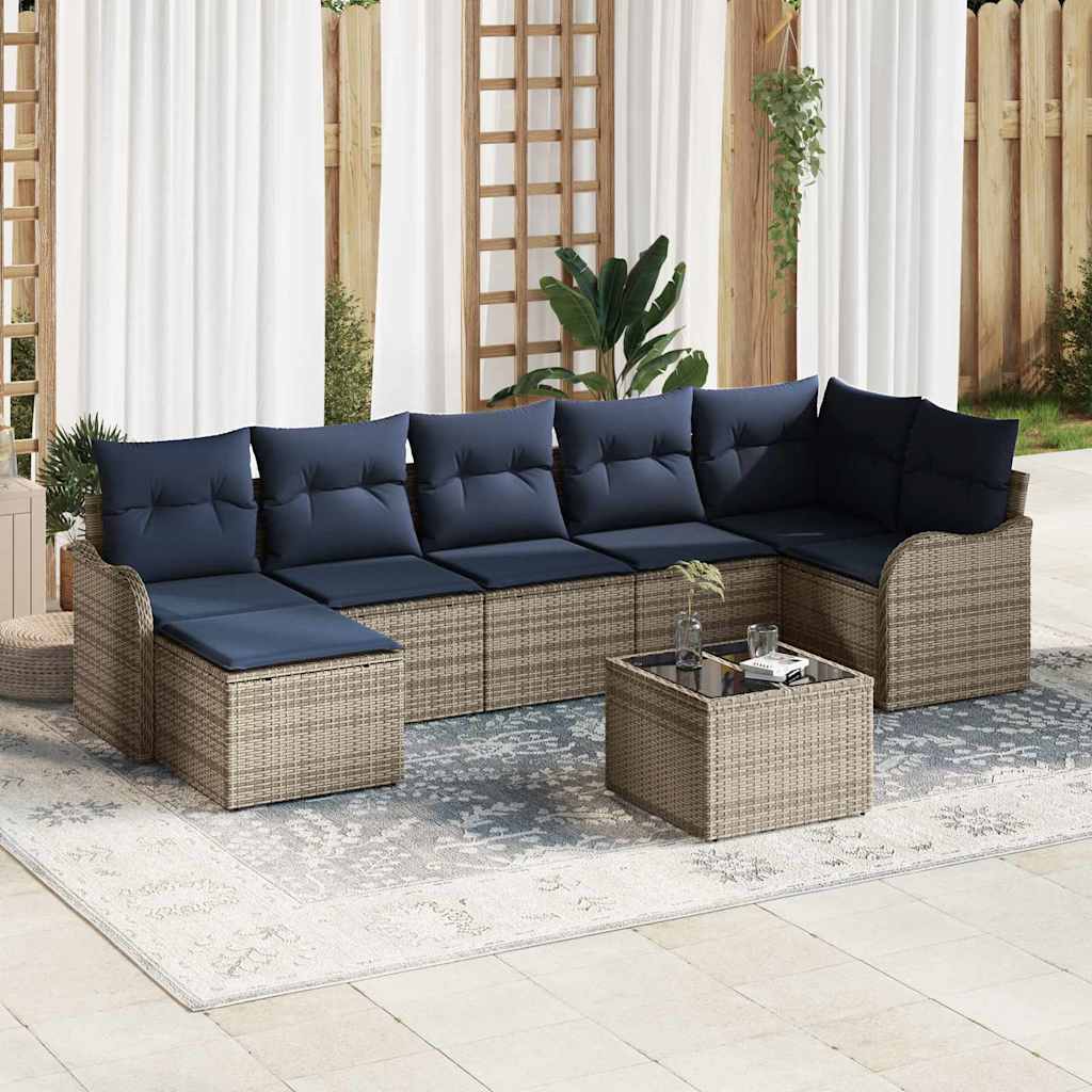 vidaXL Tuinbank Set met kussen 7 pcs Bruin Poly rattan