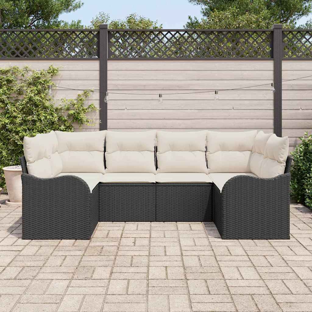 vidaXL Tuinbank Set met kussen 6 pcs Zwart Poly rattan