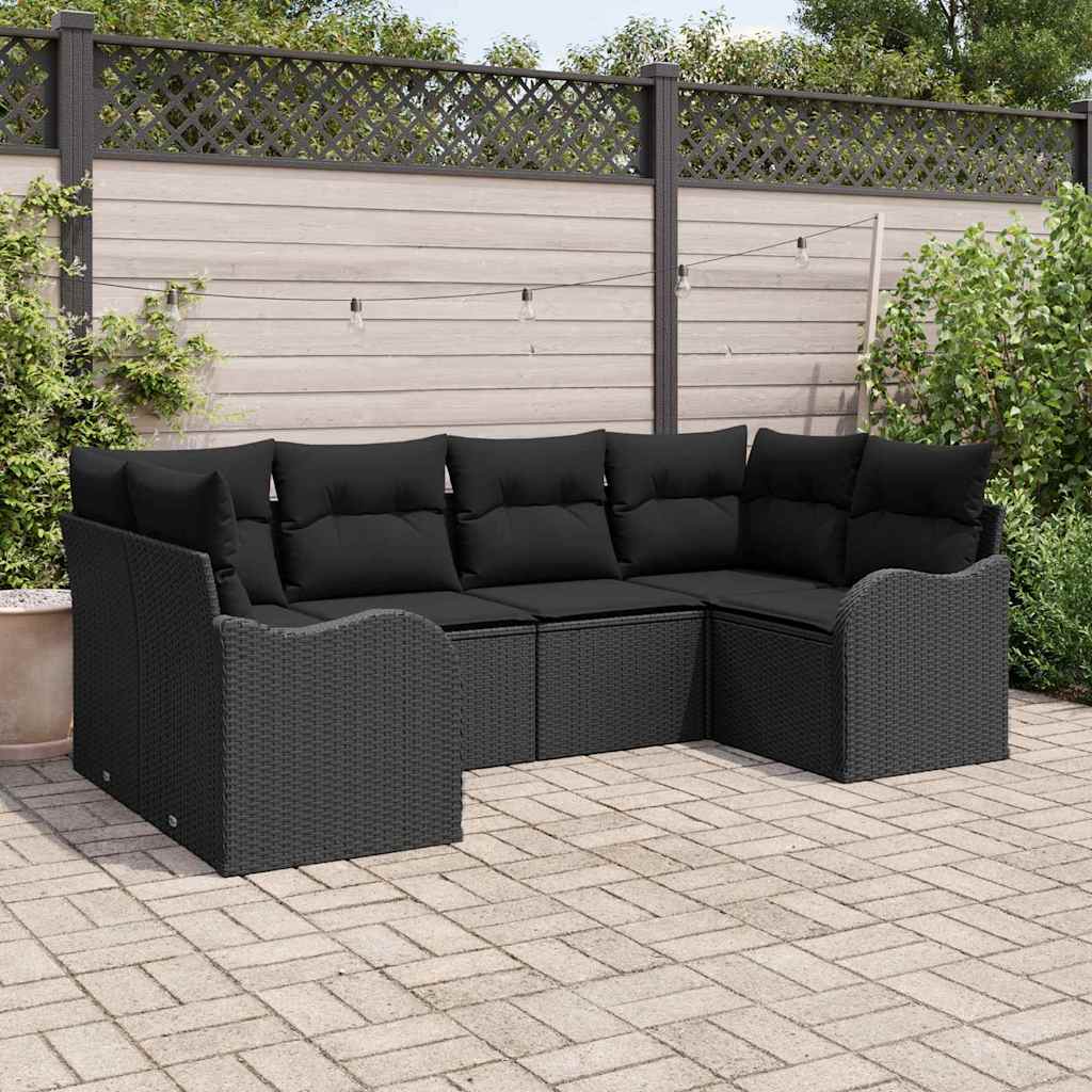 vidaXL Tuinbank Set met kussen 6 pcs Zwart Poly rattan