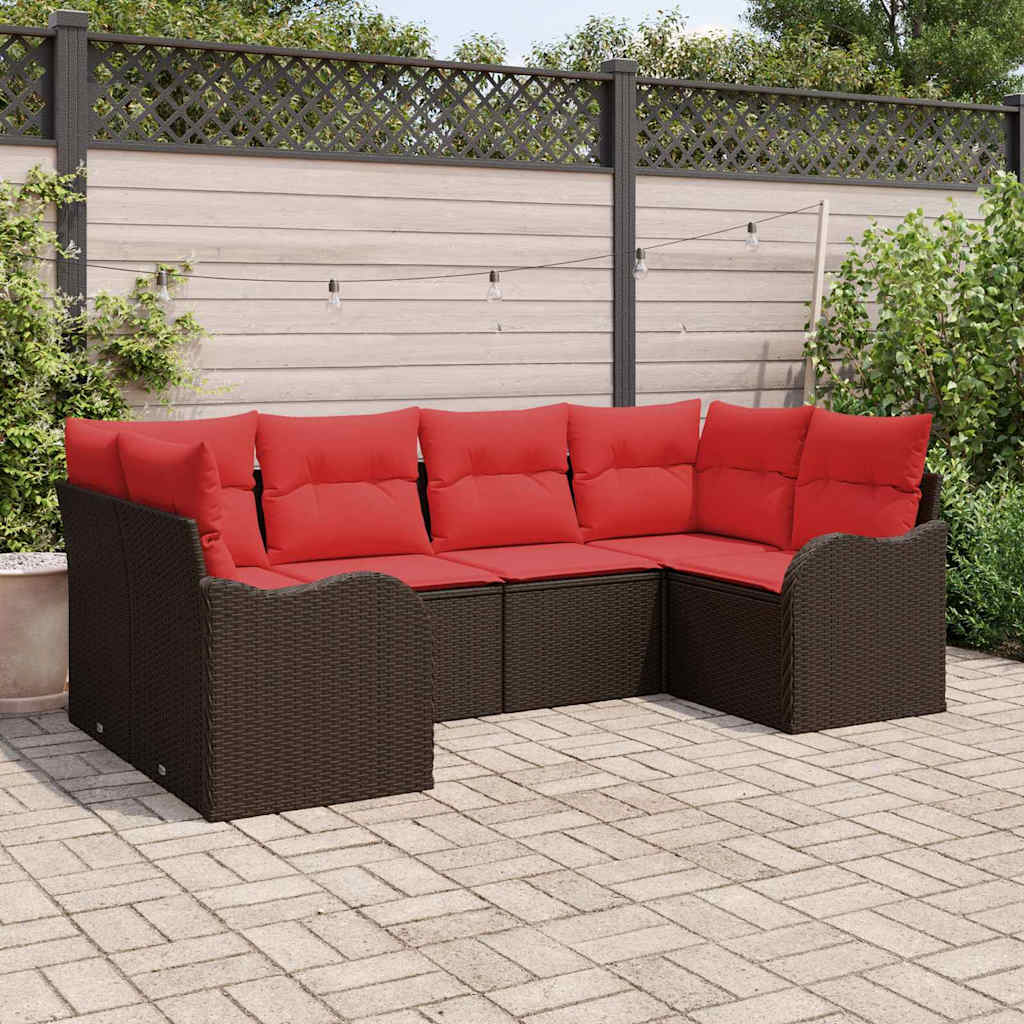 vidaXL Sofa Set with Cushions 6 pcs Brown Poly Rattan