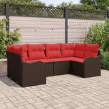 vidaXL Sofa Set with Cushions 6 pcs Brown Poly Rattan