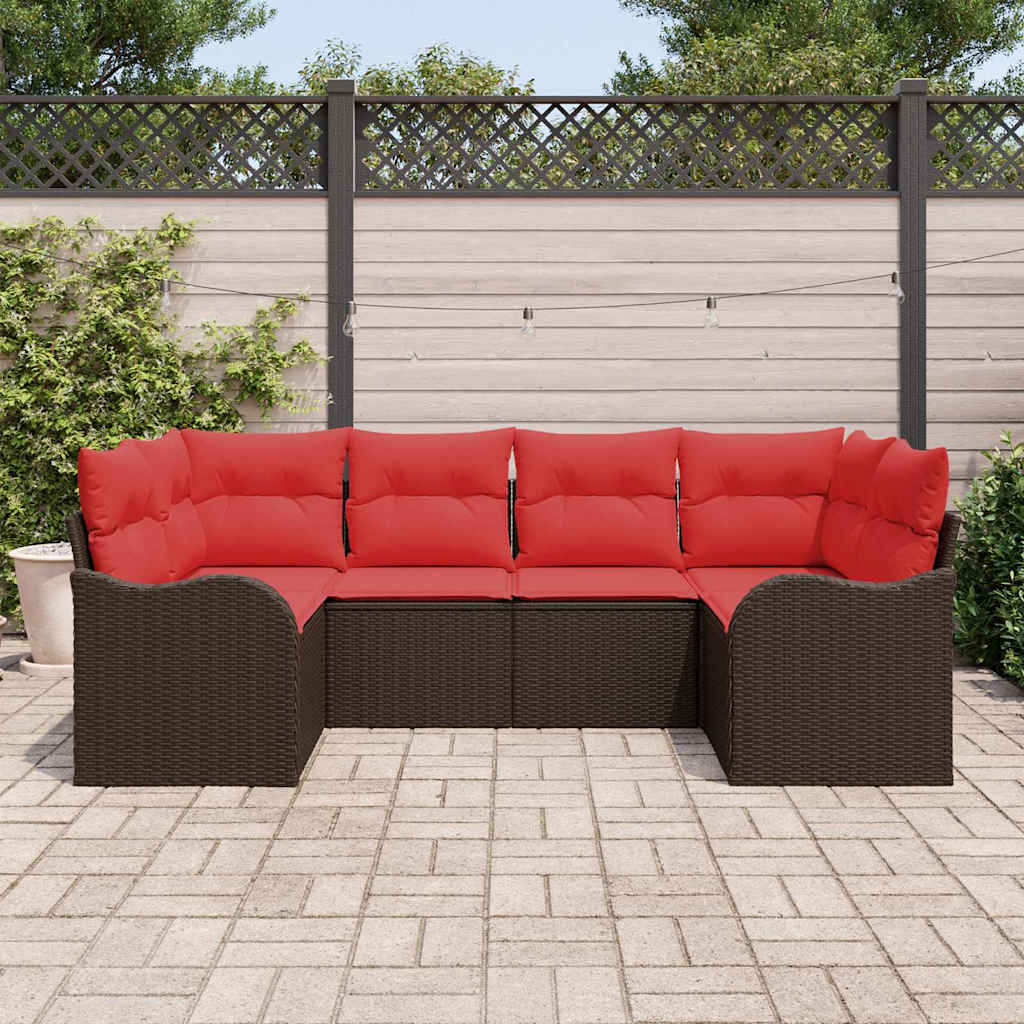 vidaXL Sofa Set with Cushions 6 pcs Brown Poly Rattan
