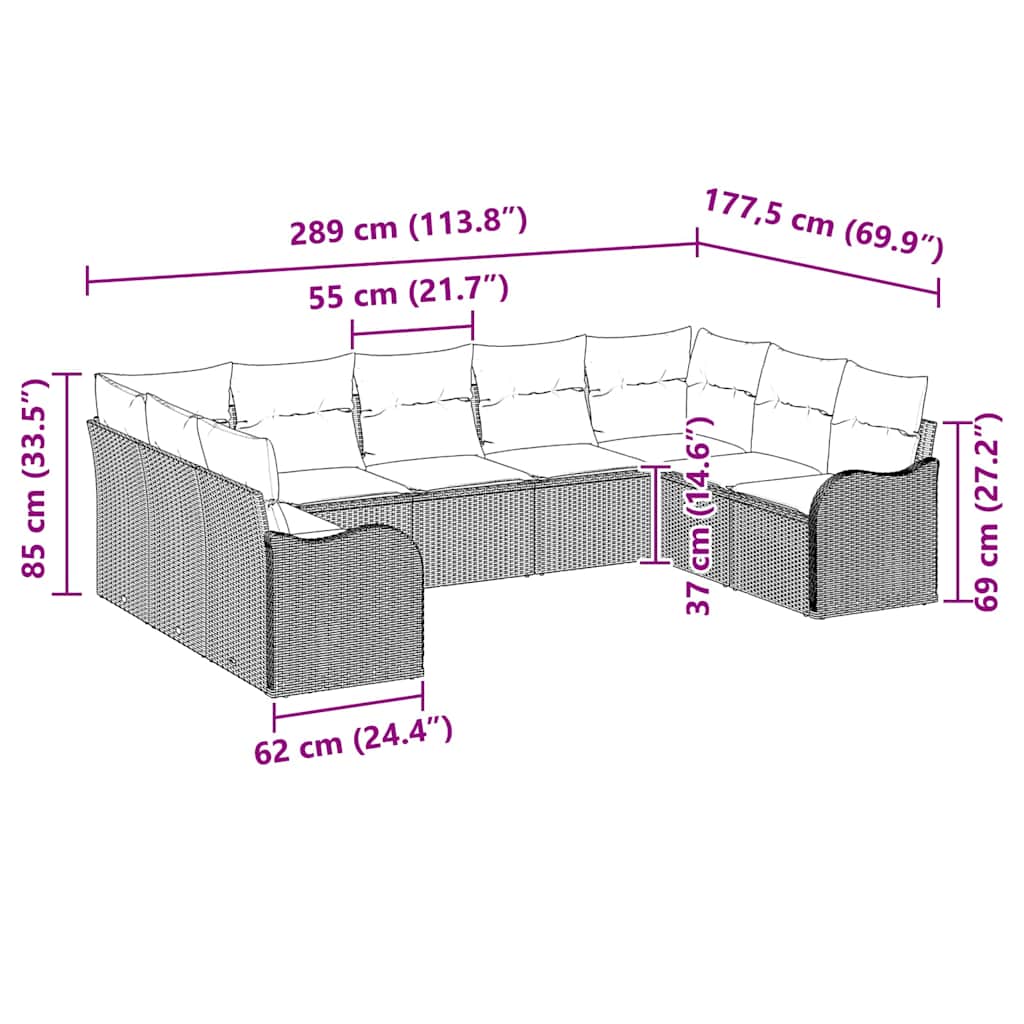 vidaXL Tuinbank Set 9 pcs Zwart poly rattan