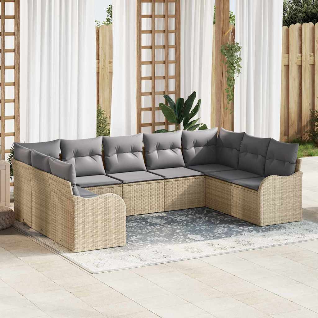 vidaXL Tuinbank Set 9 pcs Zwart poly rattan
