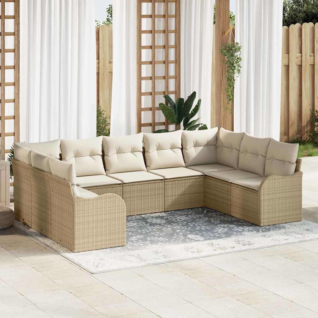 vidaXL Tuinbank Set 9 pcs Zwart poly rattan