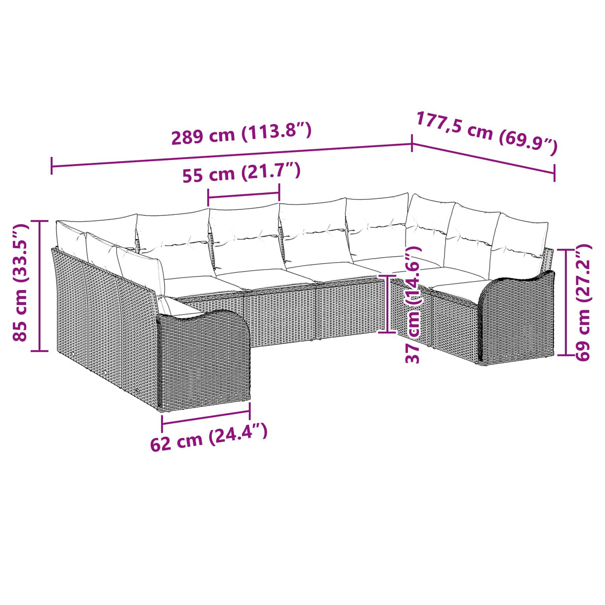 vidaXL Tuinbank Set Bruin poly rattan