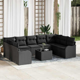 vidaXL Tuinbank Set 9 pcs Zwart poly rattan