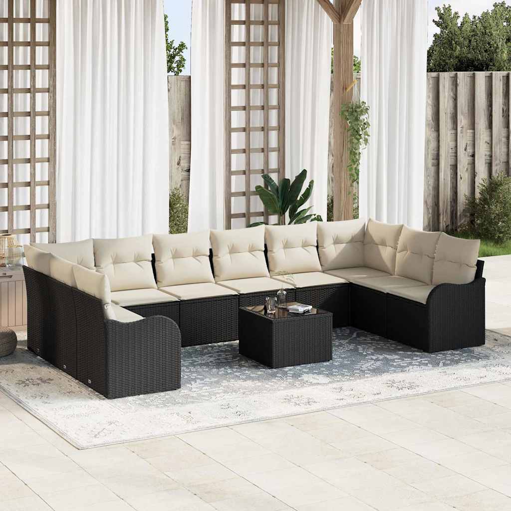 vidaXL Tuinbank Set Zwart poly rattan