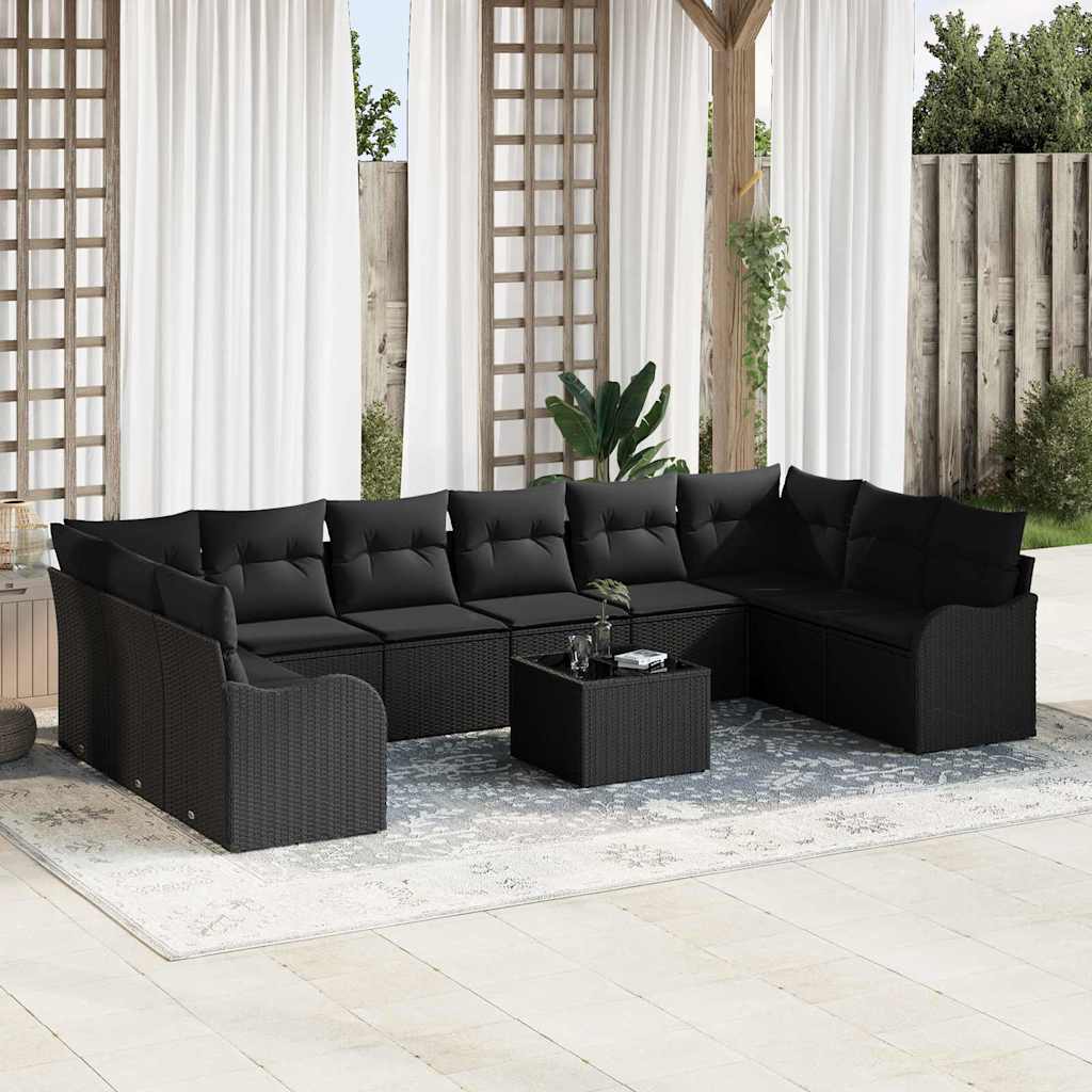 vidaXL Tuinbank Set Zwart poly rattan
