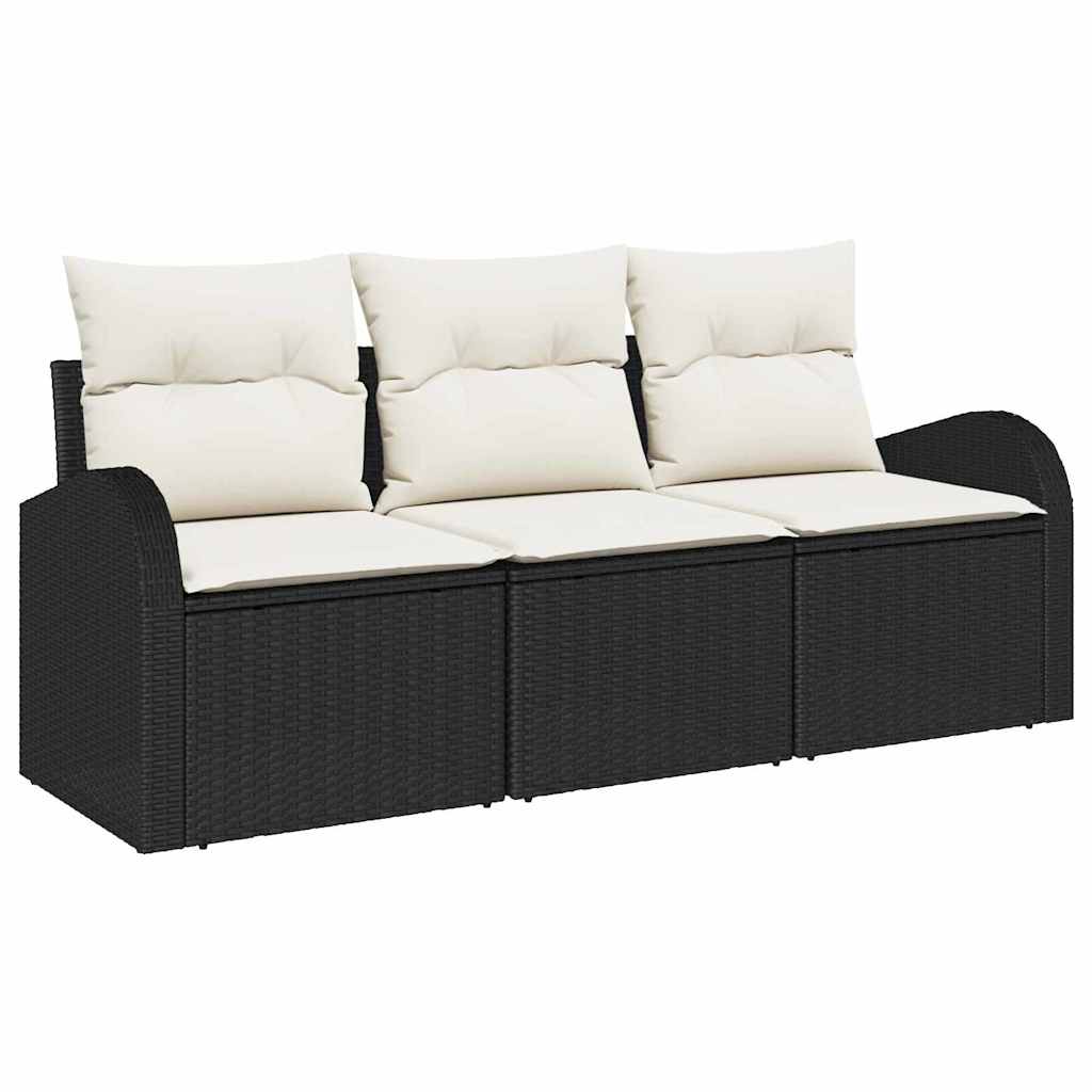 vidaXL Garden Bench Set with Cushion 3 pcs Black Poly Rattan