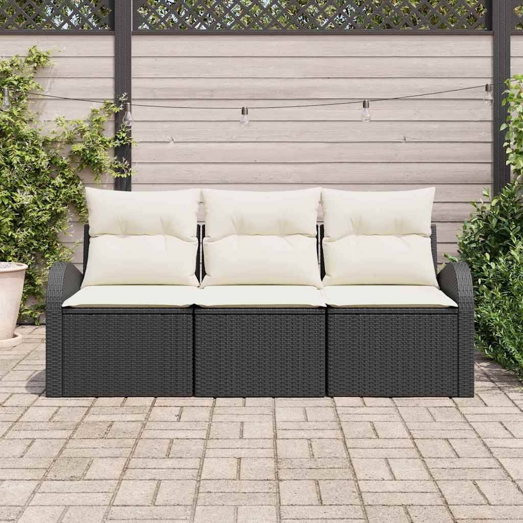 vidaXL Garden Bench Set with Cushion 3 pcs Black Poly Rattan
