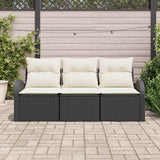 vidaXL Garden Bench Set with Cushion 3 pcs Black Poly Rattan