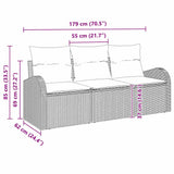 vidaXL Garden Bench Set with Cushion 3 pcs Black Poly Rattan