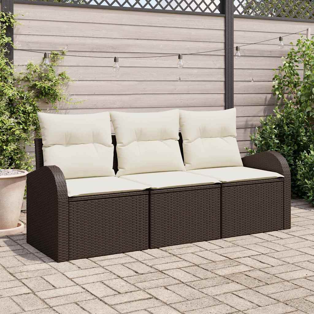 vidaXL Garden Bench Set with Cushion 3 pcs Black Poly Rattan