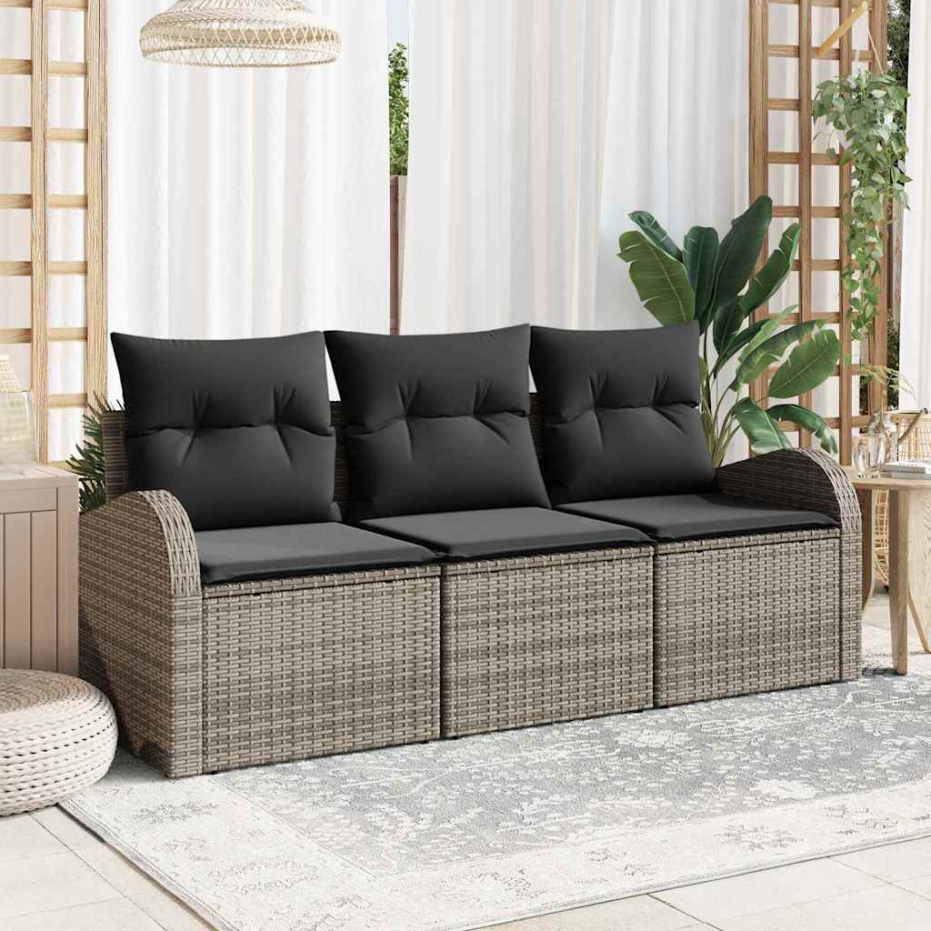 vidaXL Garden Bench Set with Cushion 3 pcs Black Poly Rattan