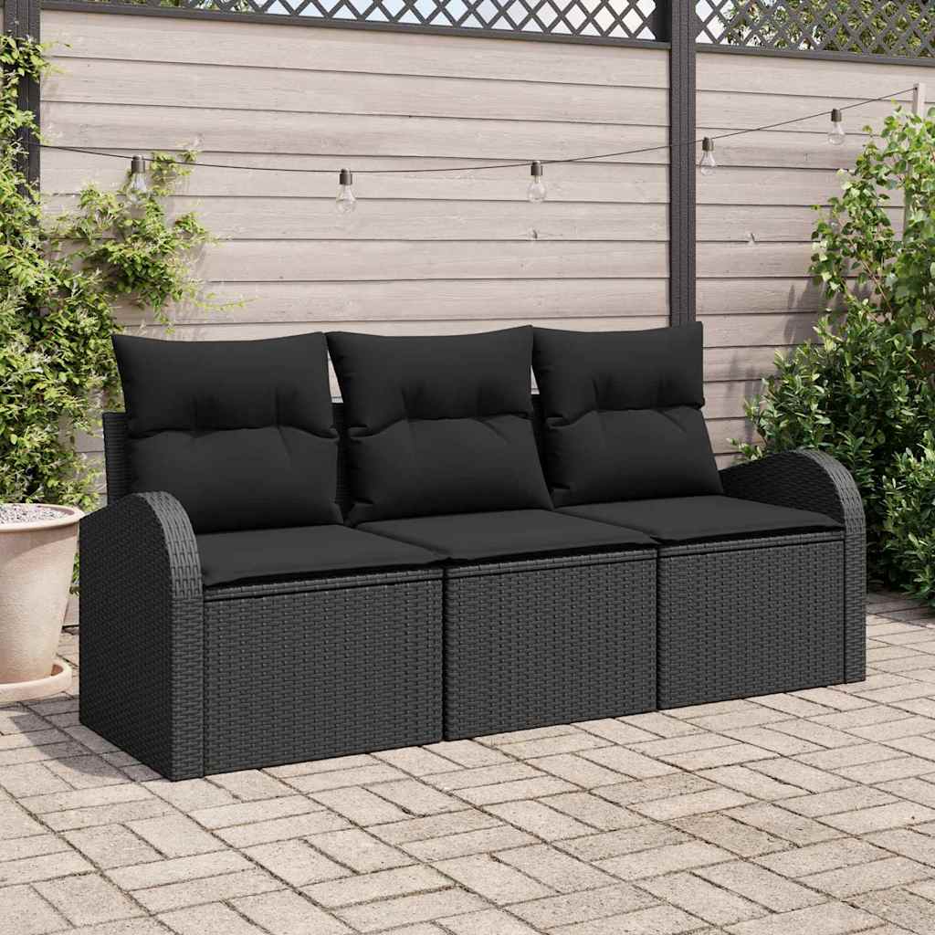 vidaXL Garden Bench Set with Cushion 3 pcs Black Poly Rattan