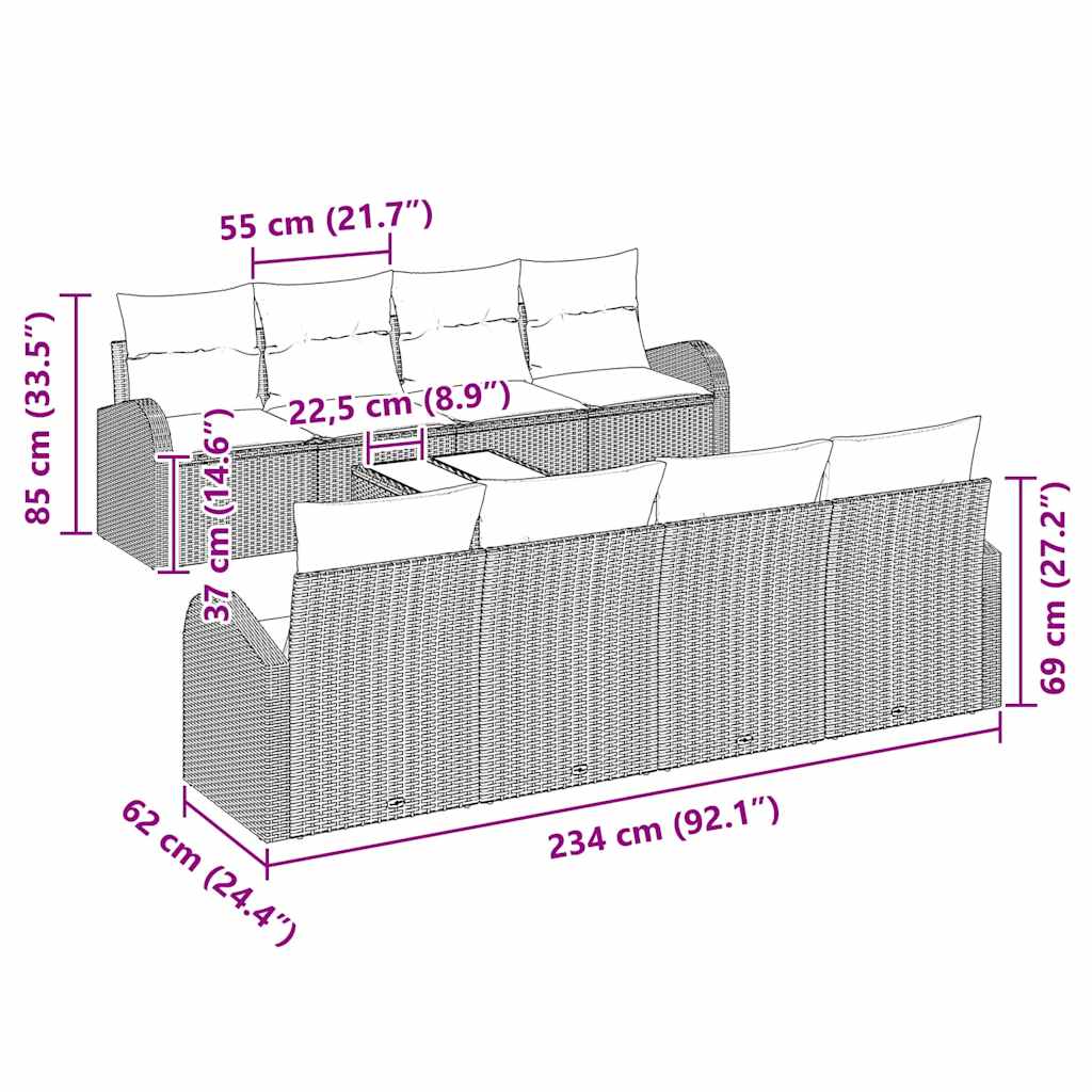 vidaXL Tuinbank Set Zwart 55 x 55 x 37 cm poly rattan