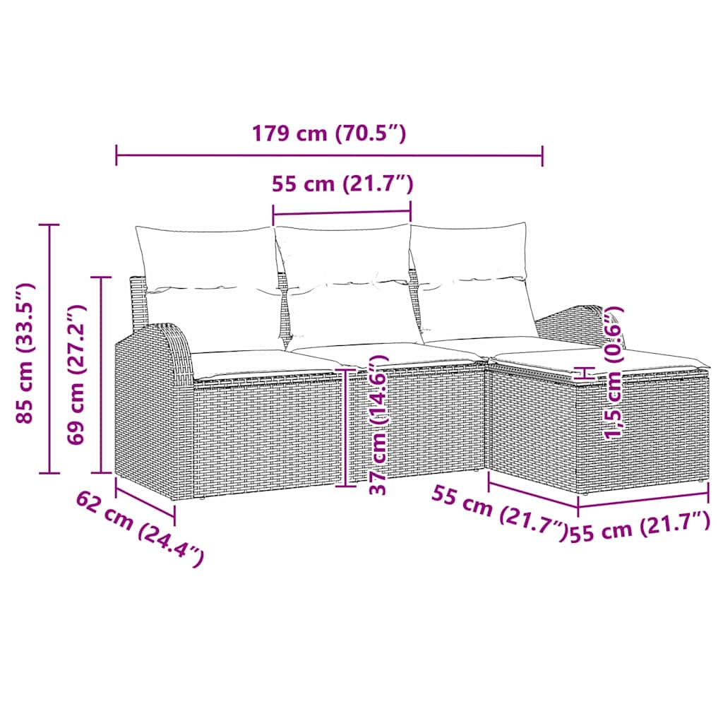 vidaXL Tuinbank Set Zwart poly rattan