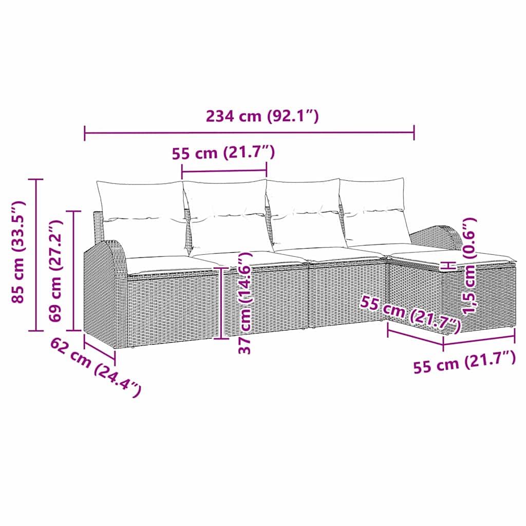 vidaXL Garden Lounge Set 5 pcs Black poly rattan
