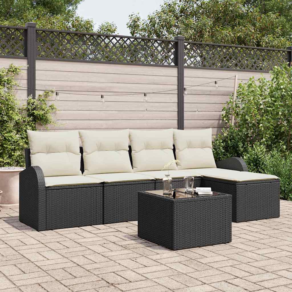 vidaXL Garden Lounge Set 5 pcs Black poly rattan