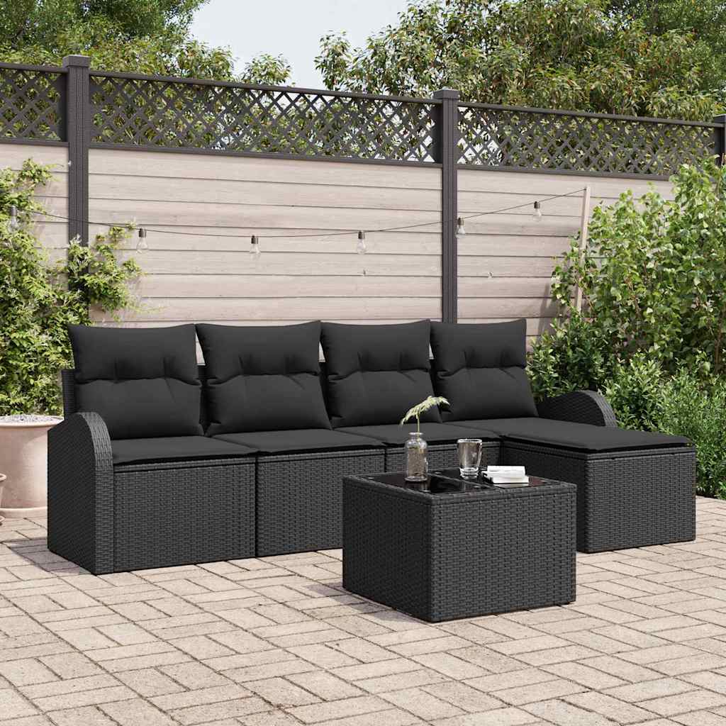 vidaXL Garden Lounge Set 5 pcs Black poly rattan