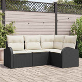 vidaXL Tuinbank Set 4 pcs Zwart poly rattan