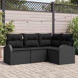 vidaXL Tuinbank Set 4 pcs Zwart poly rattan