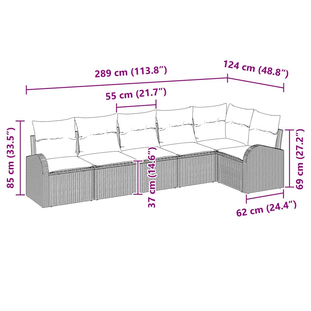 vidaXL Tuinbank Set met kussen Zwart Poly rattan