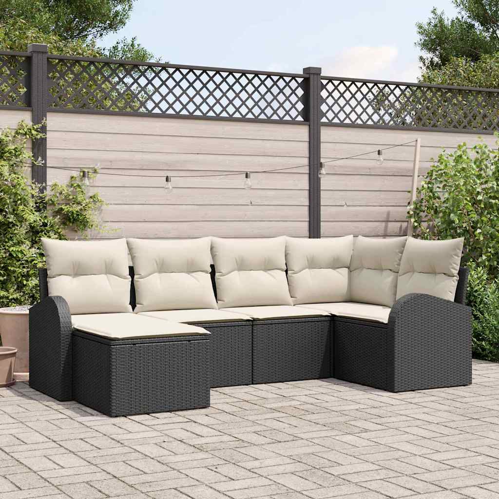 vidaXL Garden Sofa Set 6 pcs Black poly rattan