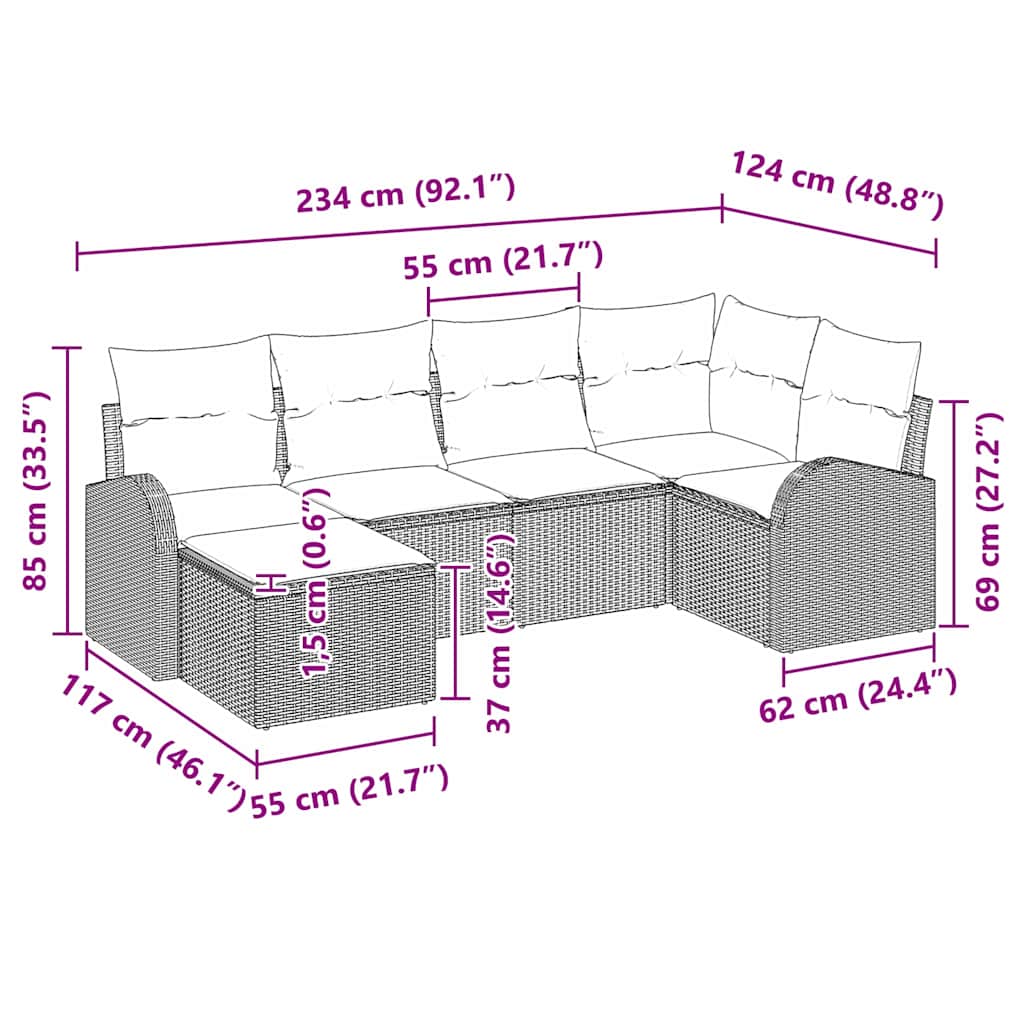 vidaXL Garden Sofa Set 6 pcs Black poly rattan