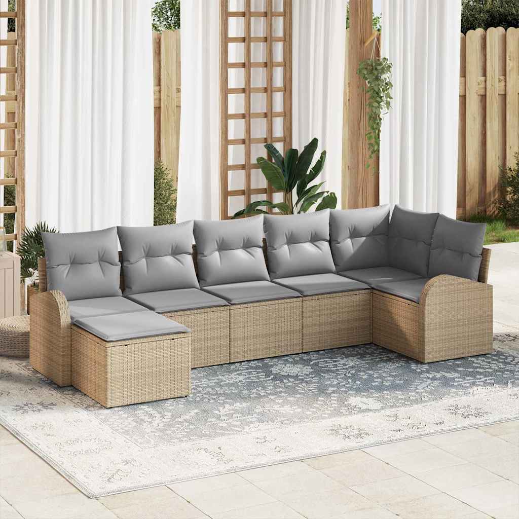 vidaXL Tuinbank Set met kussen 7 pcs Zwart Poly rattan