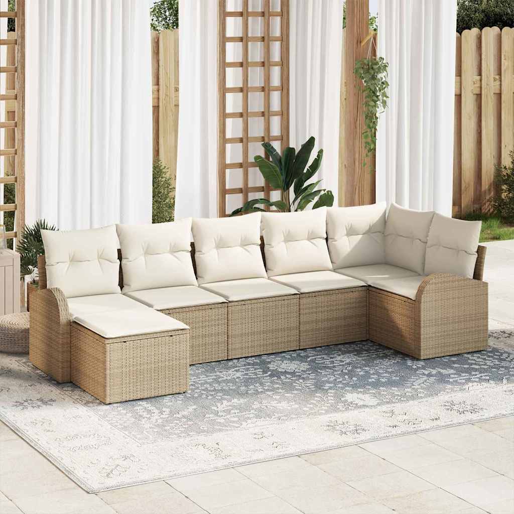 vidaXL Tuinbank Set met kussen 7 pcs Zwart Poly rattan